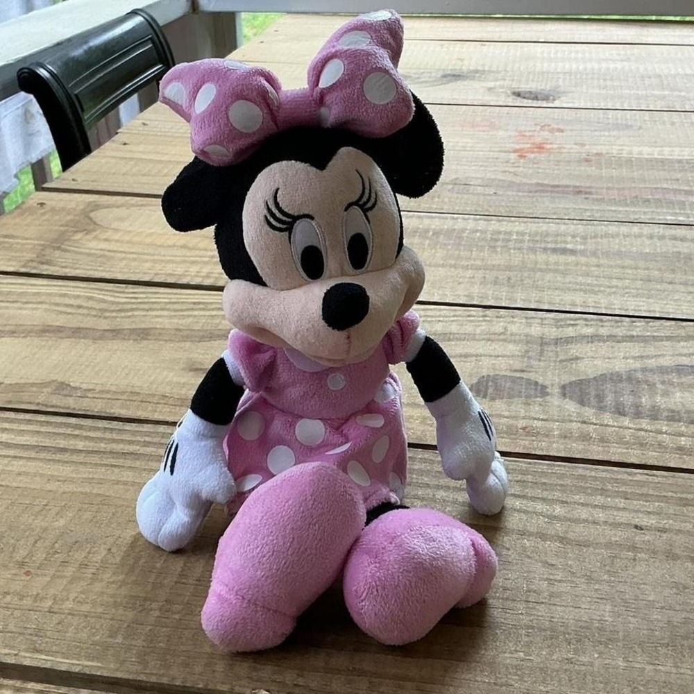 Disney Minnie Mouse Plush Pink Polka Dot Dress Stuffed Animal Just Play 10 inch